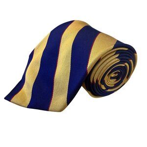 Huntington Men’s Yellow & Navy 100% Silk Striped Tie Made In USA Classic Design